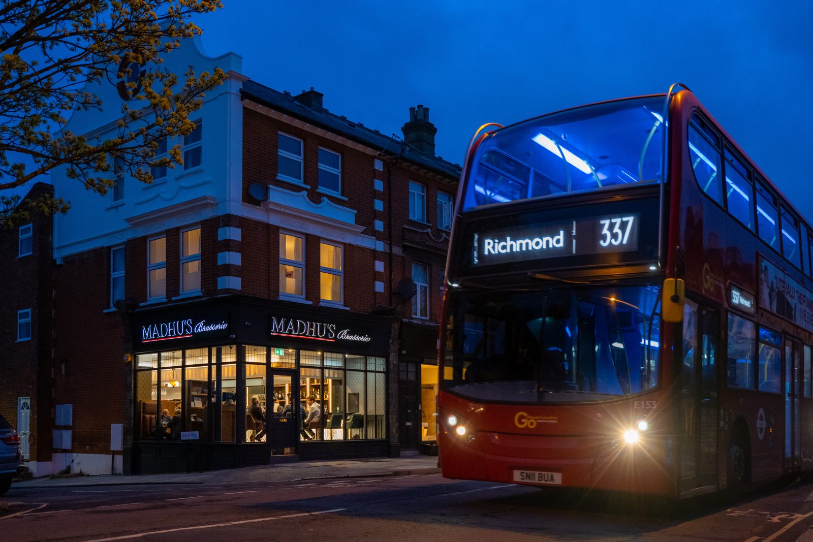 Madhu's Brasserie Richmond – exterior at dusk